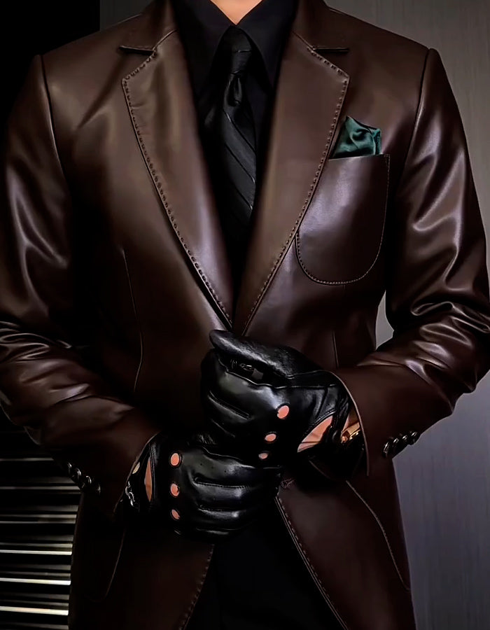 Brown Leather Slim Blazer