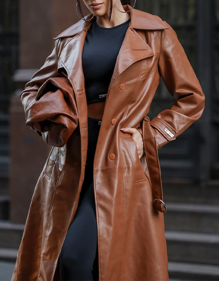 Brown Leather Long Jacket