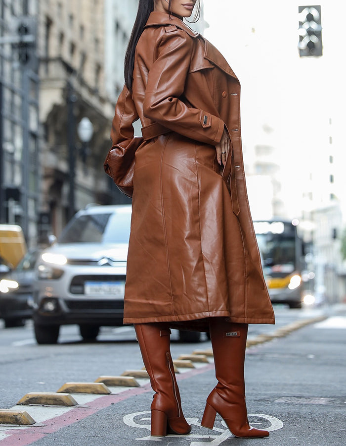 Brown Leather Long Jacket