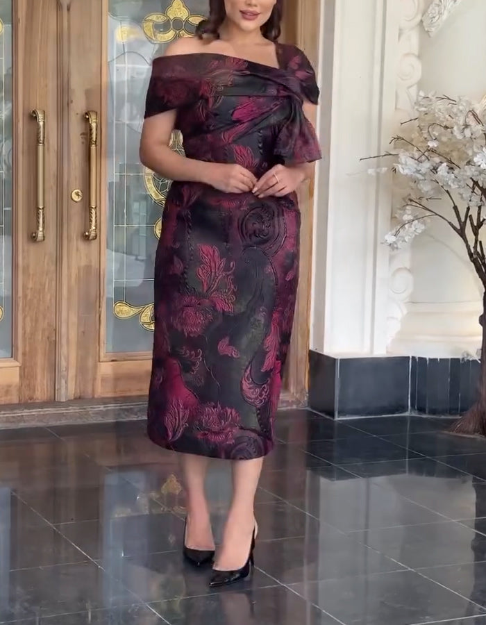 Rose-Black Midi Dress