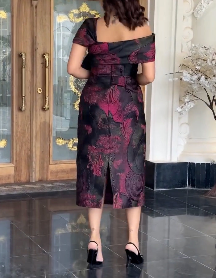 Rose-Black Midi Dress