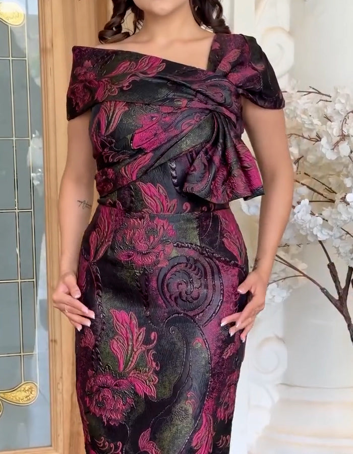 Rose-Black Midi Dress
