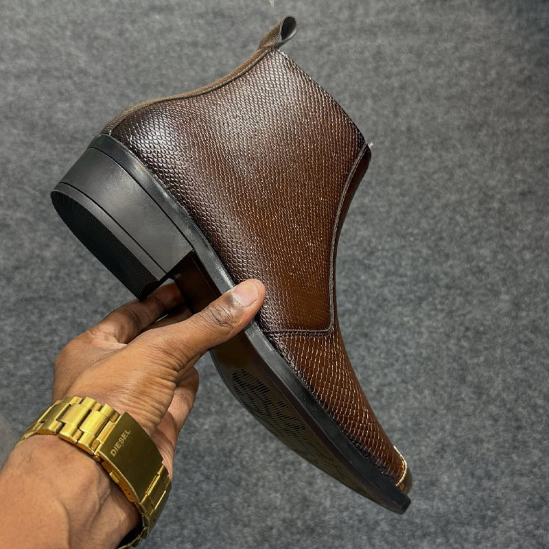 Point-Toe Leather Short Boots