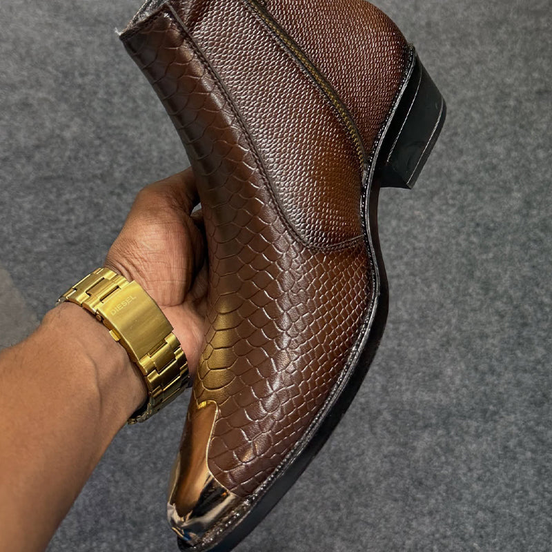 Point-Toe Leather Short Boots