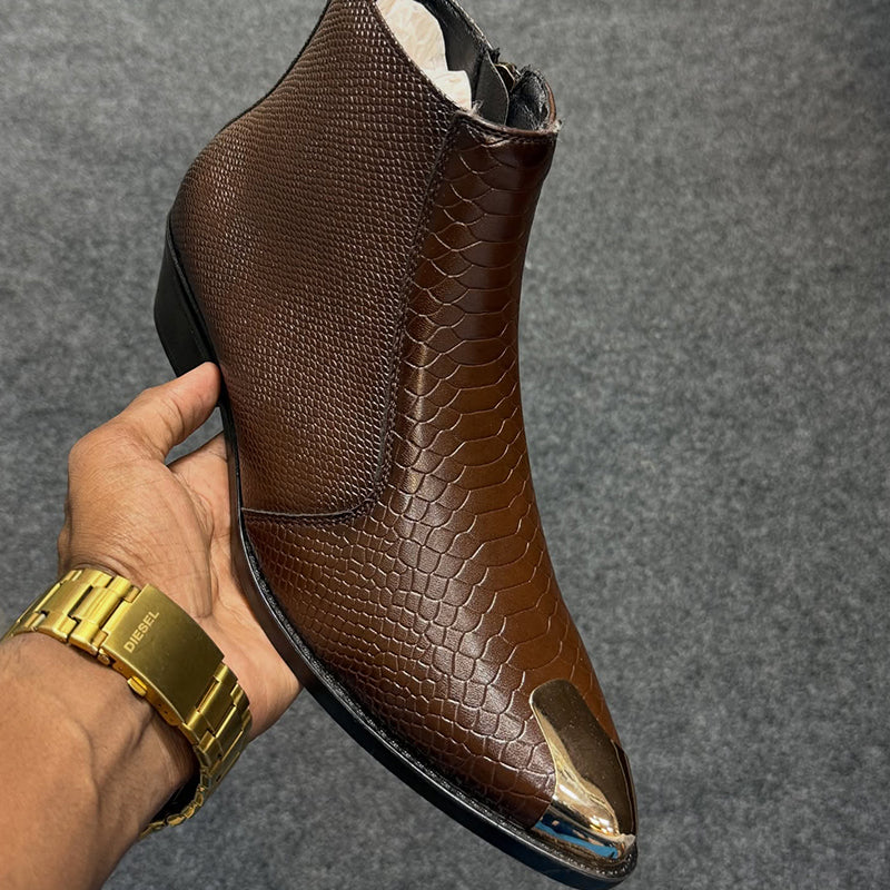 Point-Toe Leather Short Boots