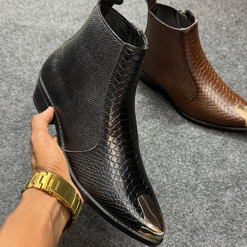Point-Toe Leather Short Boots