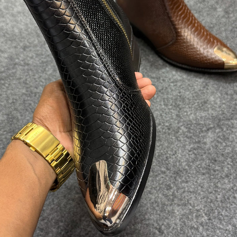 Point-Toe Leather Short Boots