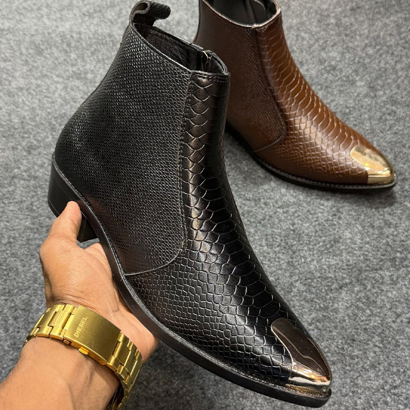 Point-Toe Leather Short Boots