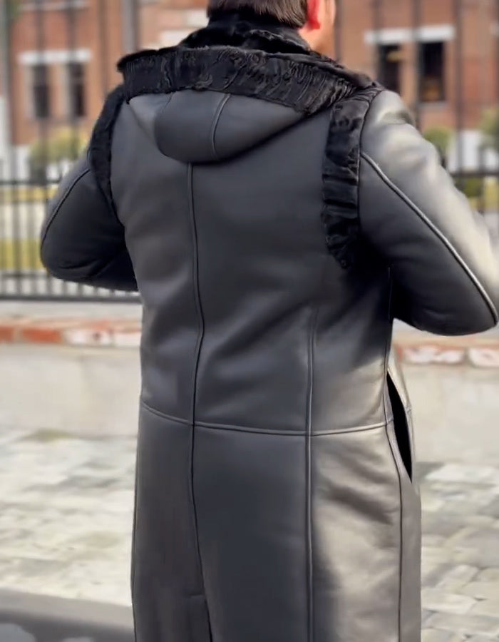 Black Leather Fur Slim Jacket