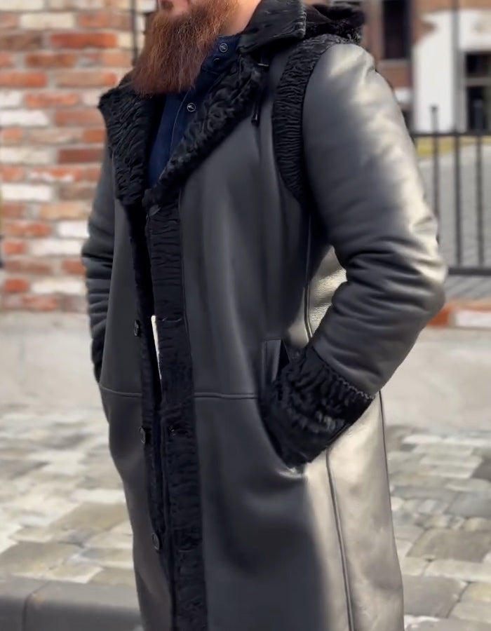 Black Leather Fur Slim Jacket