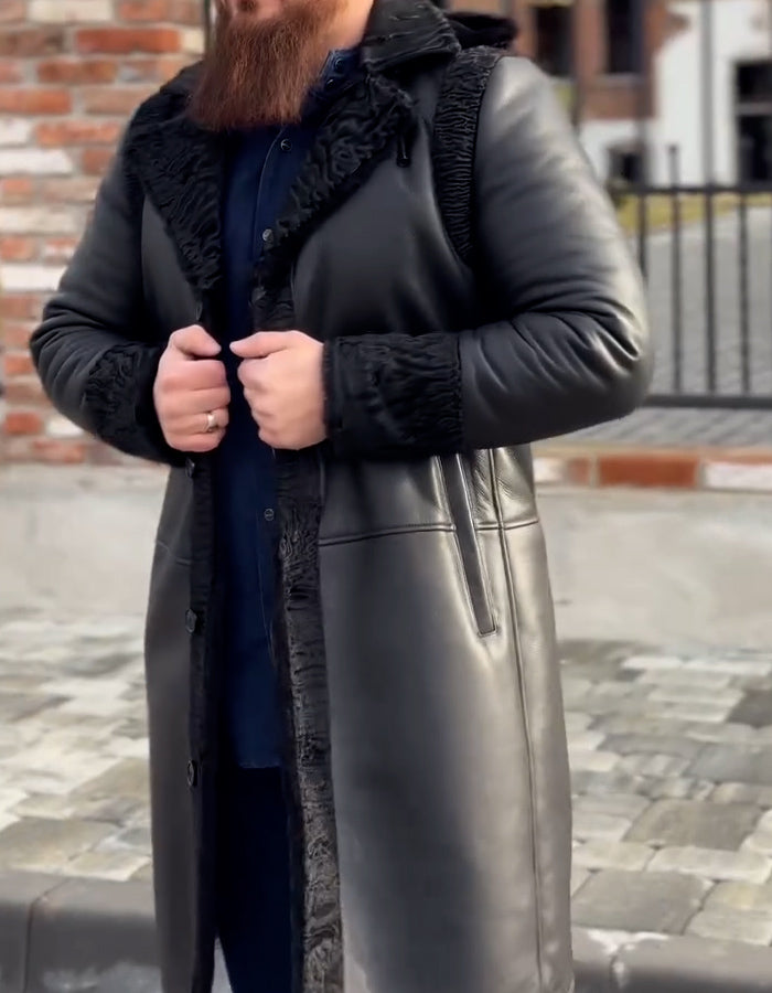 Black Leather Fur Slim Jacket
