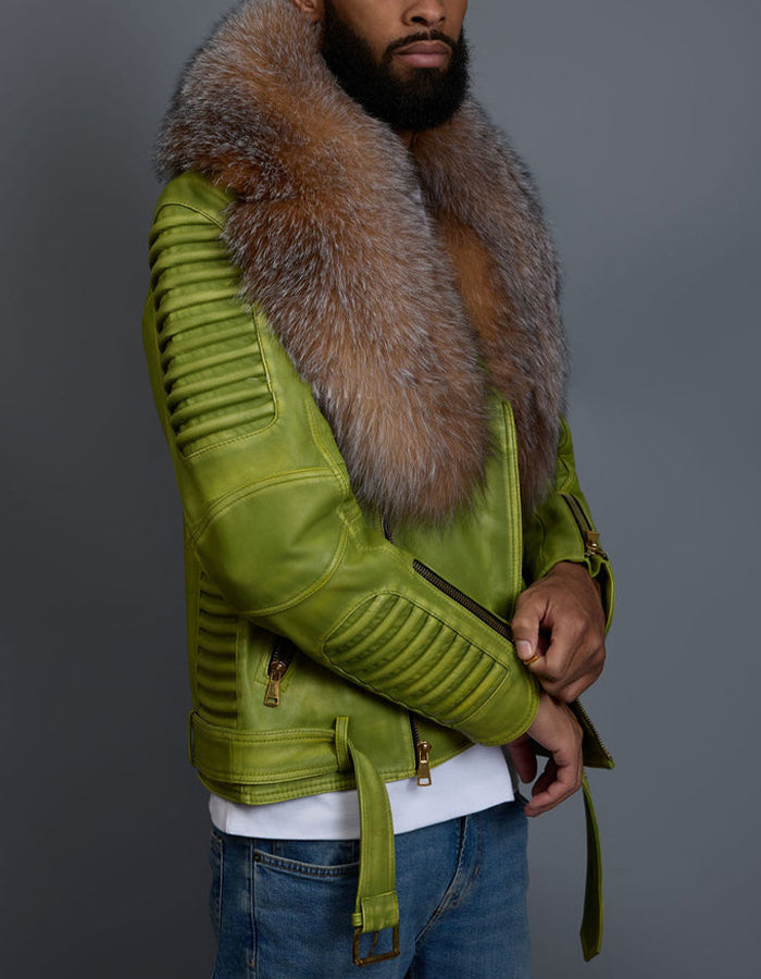 Fur Collar Leather Slim Jacket