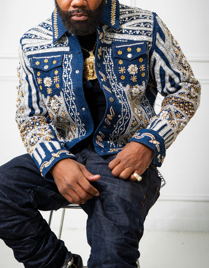 Blue Rhinestone Slim Jacket