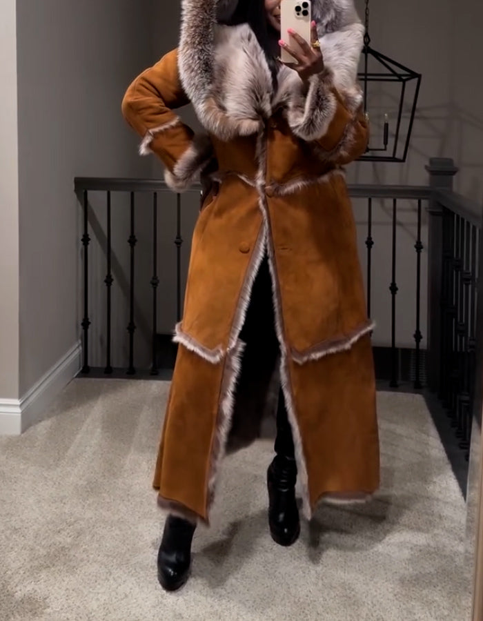 Brown Fur Lined Long Coat