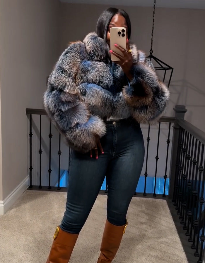 Blue-Gray Fur Short Coat
