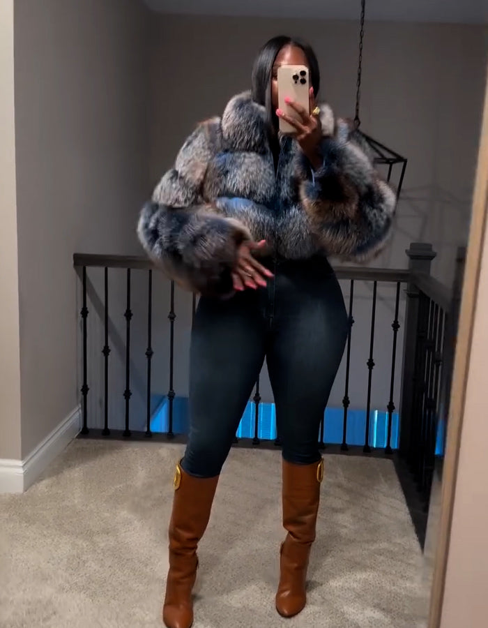 Blue-Gray Fur Short Coat