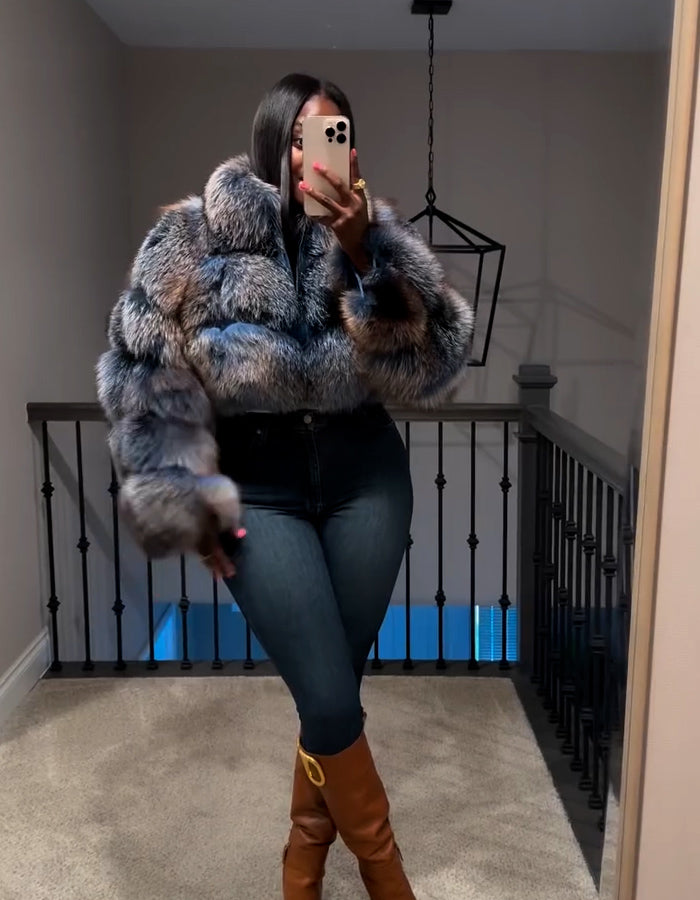 Blue-Gray Fur Short Coat
