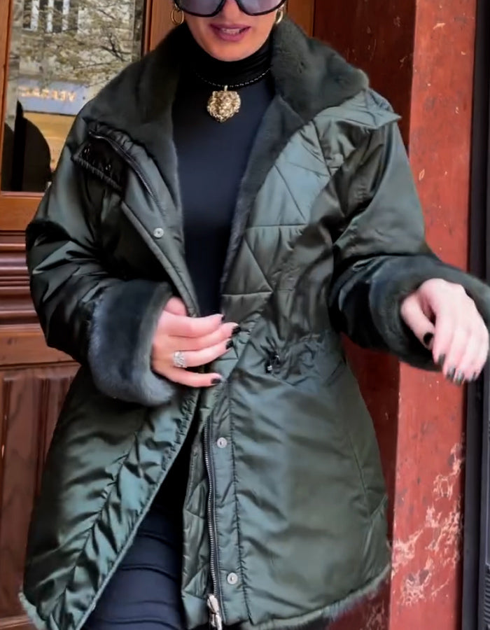 Green Two-Wear Suede Coat