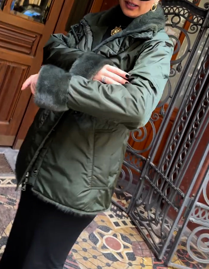 Green Two-Wear Suede Coat