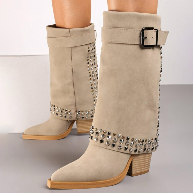 Glitter Block-Heeled Boots