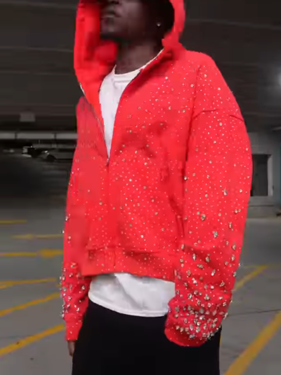 Diamond Embellished Hooded Coat