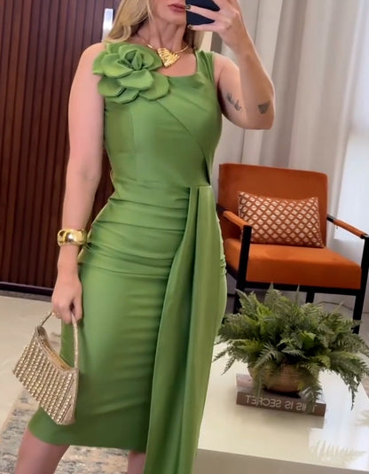 Green Flower Slim Dress