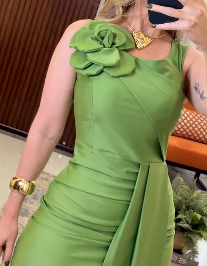 Green Flower Slim Dress