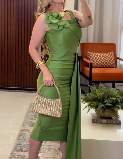 Green Flower Slim Dress