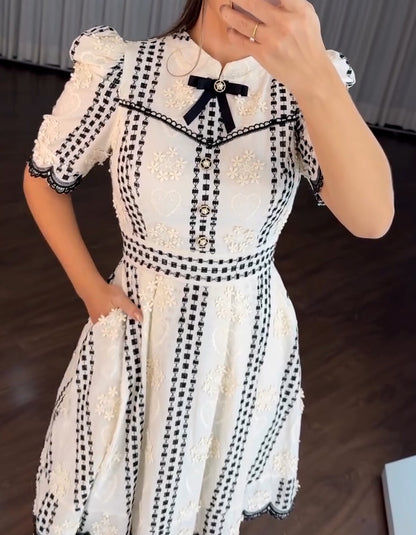 White Bubble-Sleeve Dress