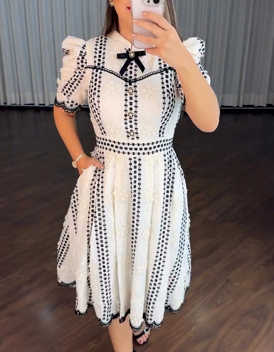White Bubble-Sleeve Dress