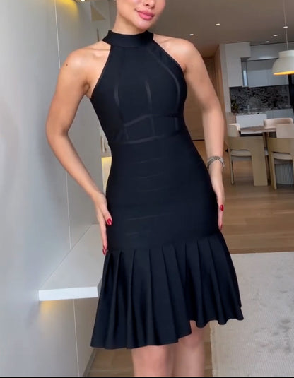 Black Pleated Slim Dress