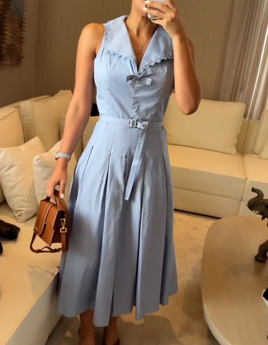 Blue V-Neck Dress