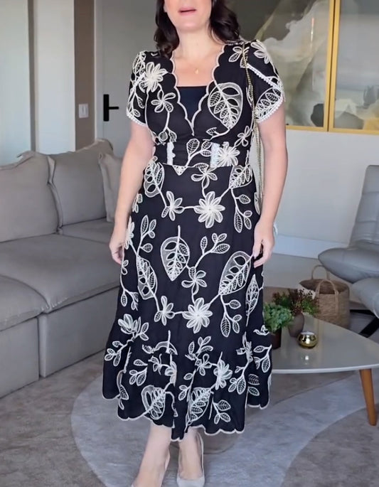 Black Lace Print Dress