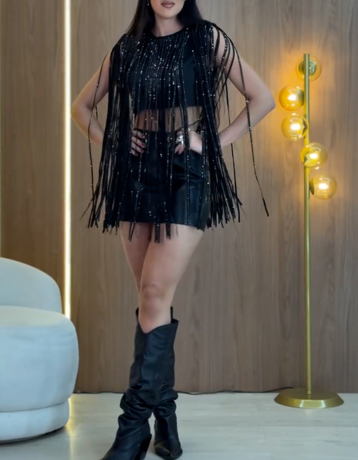 Fringe Leather Mini Dress