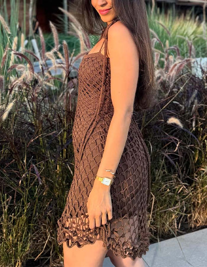 Brown Knit Mini Dress