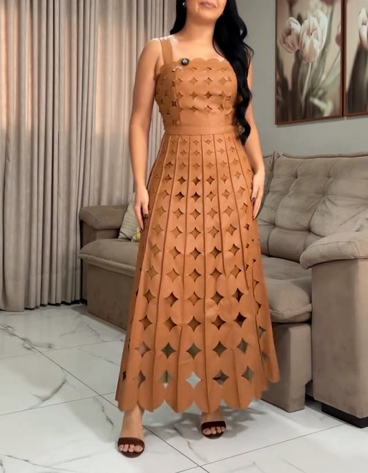 Brown Hollow Leather Dress