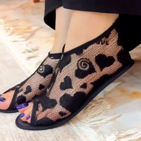 Black Mesh Flat Sandals