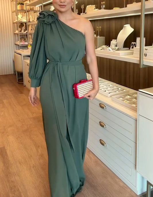 Flower One-Shoulder Dress