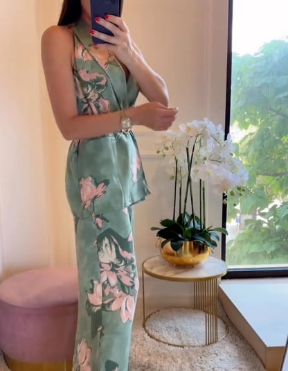 Green Flower Belt Suits