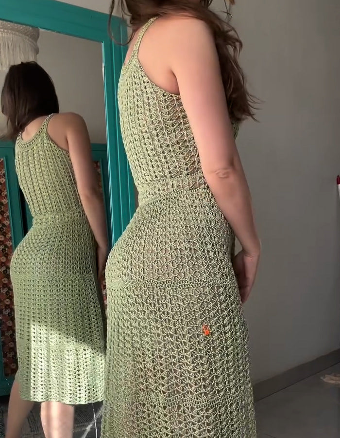 Green Hollow Knit Dress