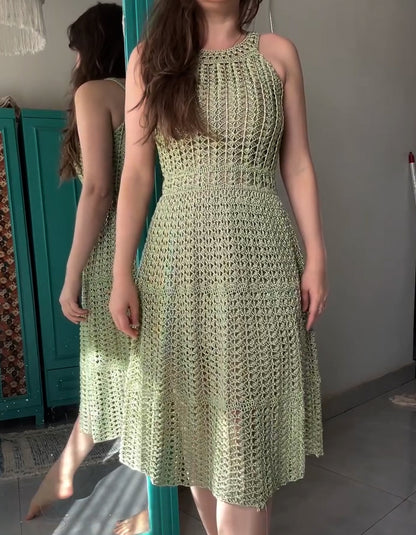 Green Hollow Knit Dress
