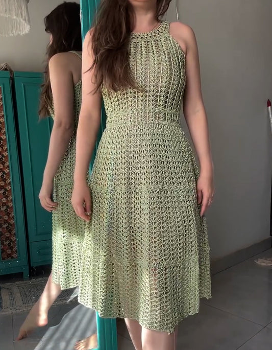 Green Hollow Knit Dress