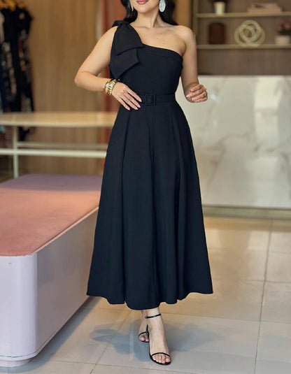 Black Bow One-Shoulder Dress