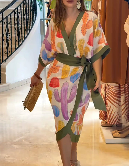 Cactus Print Two-Piece Dress