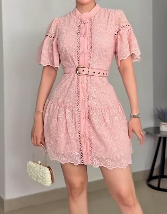Pink Belt Mini Dress