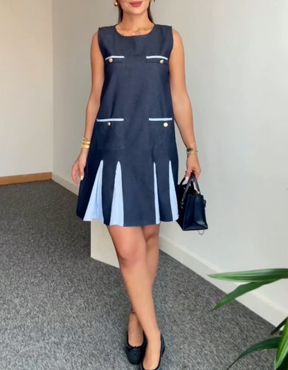 Blue Pockets Mini Dress