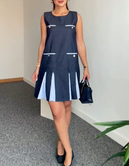 Blue Pockets Mini Dress