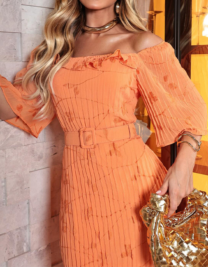 Pleated Belt Dress