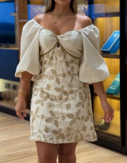 Puff-Sleeve Mini Dress