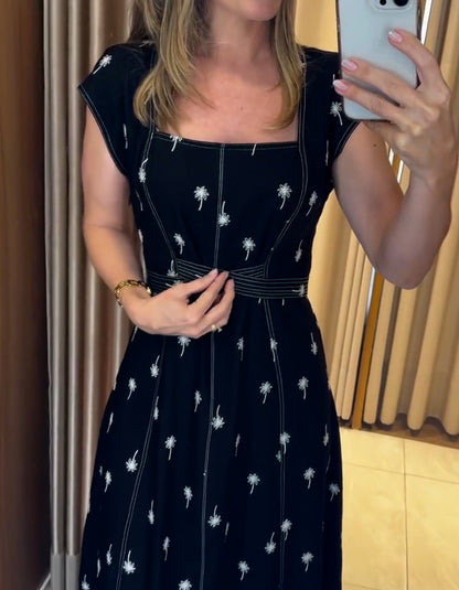 Black Dandelion Print Dress
